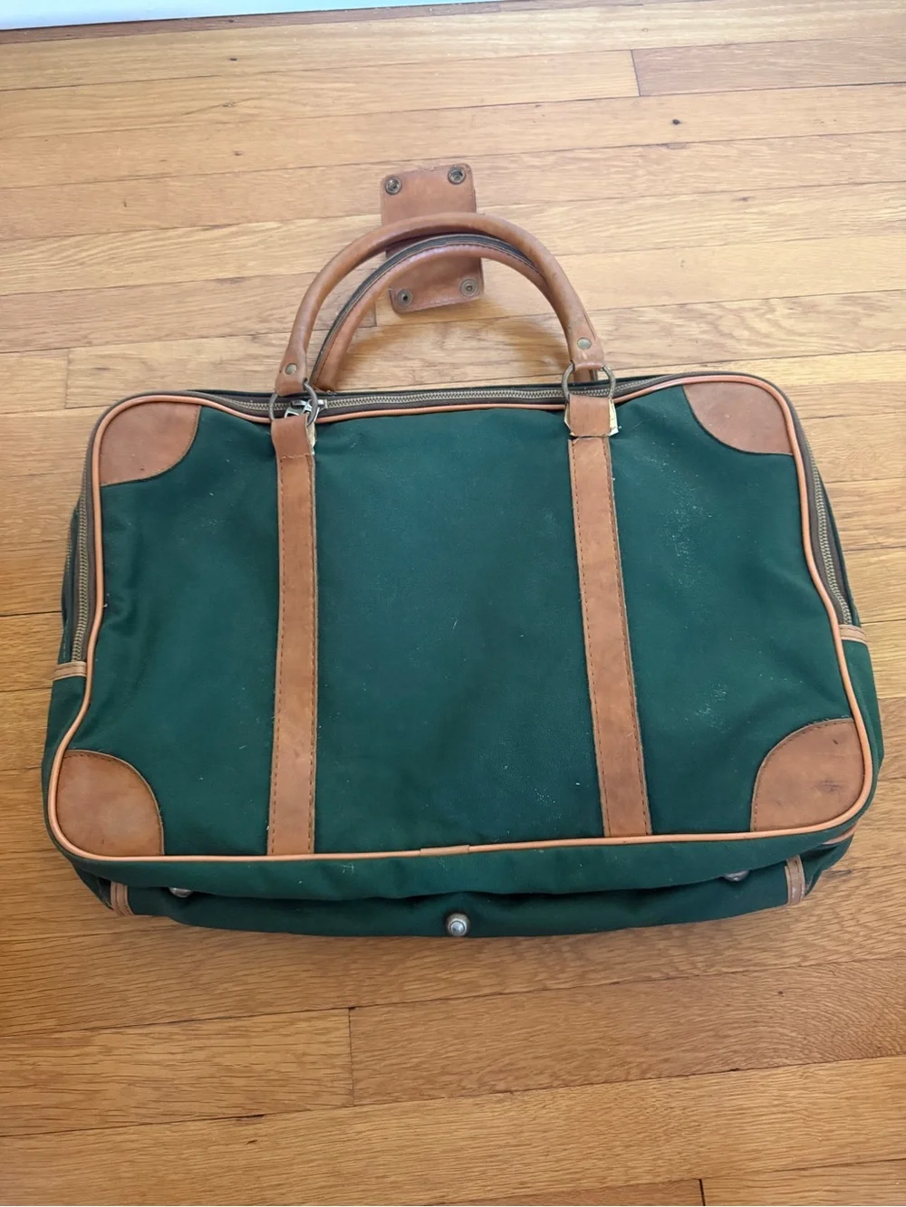 L.L. Bean Green Canvas Travel Briefcase with Tan Leather Trim